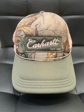 Carhartt Womens SML Realtree Camo Trucker Hat Pink Script Logo Rope Mesh Cap